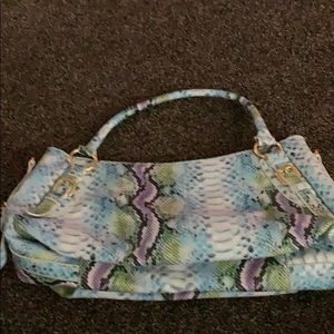 Multi colored snake skin style print shoulder bag